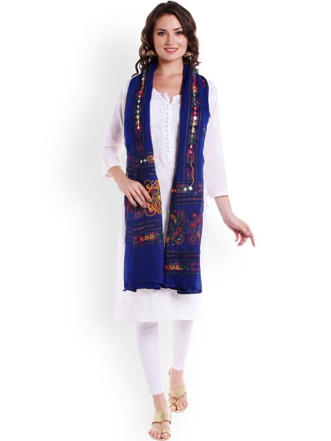 

Dupatta Bazaar Blue Block Print Embroidered Dupatta