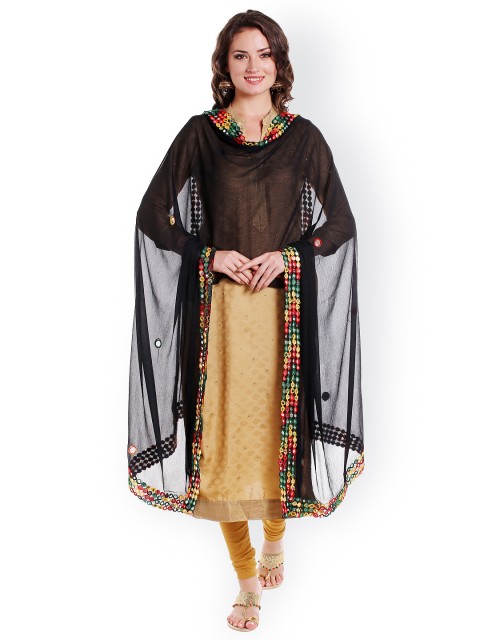 

Dupatta Bazaar Black Chiffon Dupatta With Mirror Work