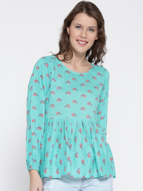 

Sera Women Turquoise Blue Printed Peplum Top