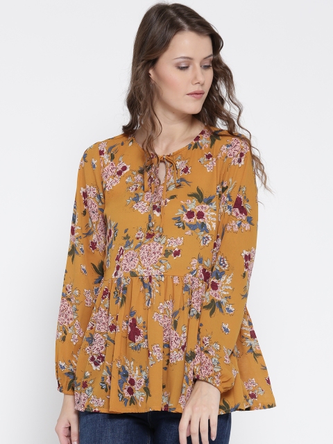 

Sera Women Mustard Yellow Floral Print Peplum Top