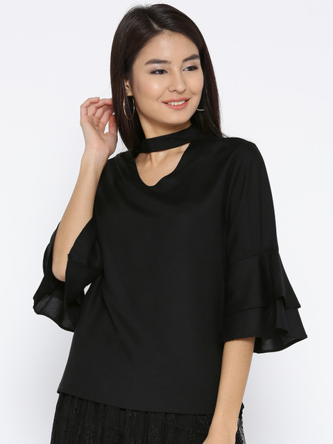 

Sera Women Black Solid Top with Choker Detail