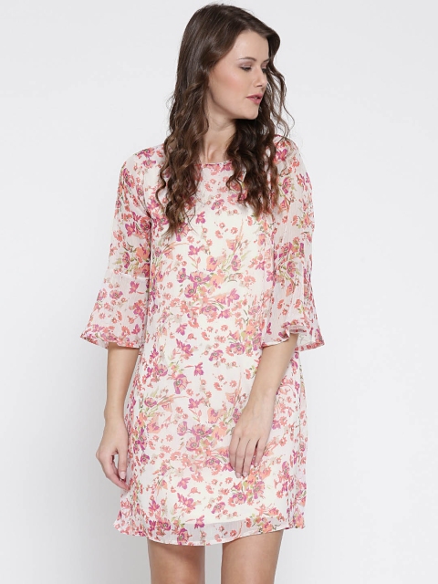 

Sera Women Off-White & Peach-Coloured Floral Print A-Line Dress