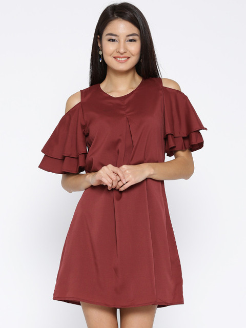 

Sera Women Maroon Solid A-Line Dress