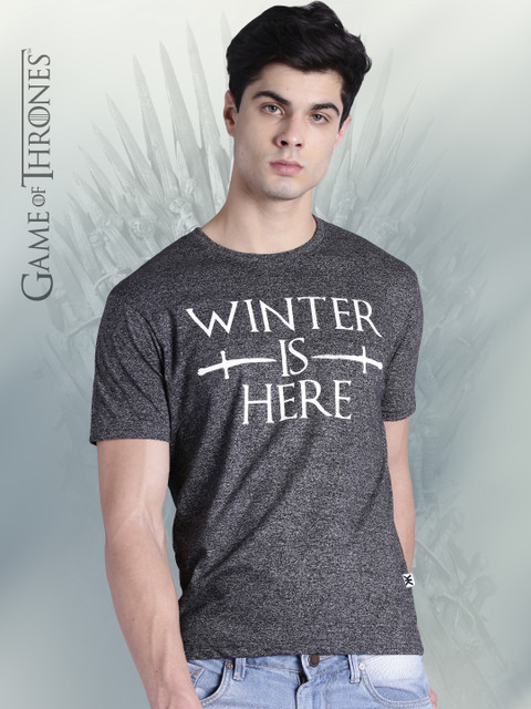 

Game of Thrones by Kook N Keech Men Grey Melange Printed Round Neck T-shirt