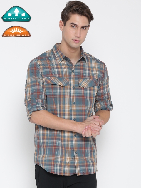 

Columbia Men Teal Blue & Orange Checked Silver Ridge Outdoor Casual Shirt