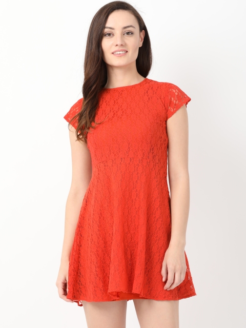 

Alibi Women Orange Solid Fit and Flare Dress