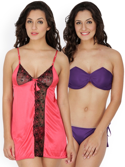 

Klamotten Peach-Coloured & Purple Nightdress Set 221J-109H