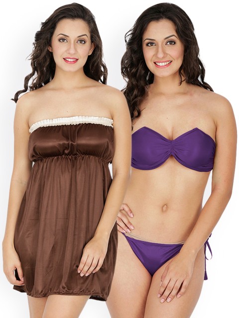 

Klamotten Brown & Purple Nightdress Set 221J-N63CRM