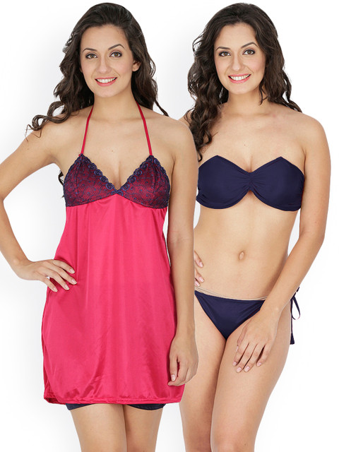 

Klamotten Coral Red & Blue Nightdress Set 221N-208C