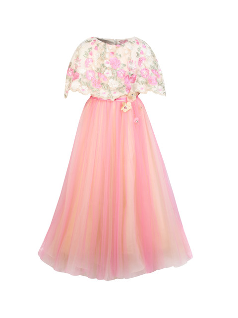

CUTECUMBER Girls Cream-Coloured Embellished Fit and Flare Dress