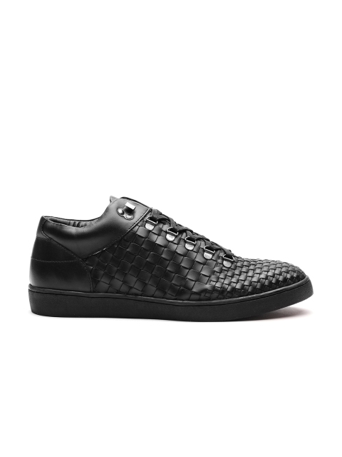 

Carlton London Men Black Basketweave Leather Sneakers