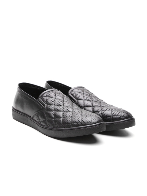 

Carlton London Men Black Quilted Leather Slip-On Sneakers