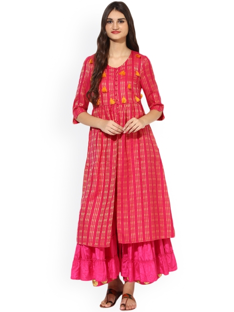 

Juniper Women Magenta Woven Design A-Line Kurta