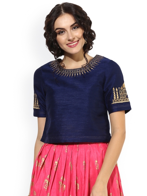 

Juniper Women Navy Blue Printed Crop Top