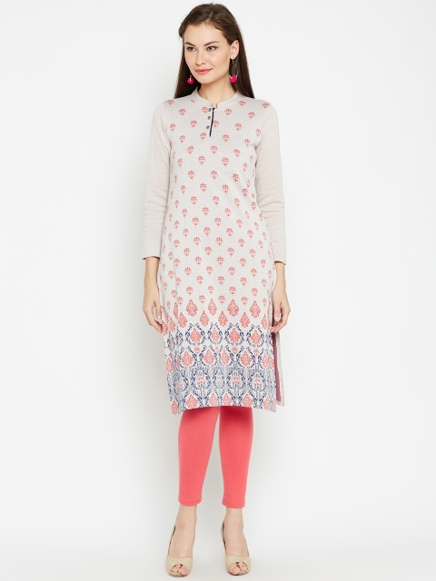 

AURELIA Women Beige & Red Knitted Pattern Straight Kurta
