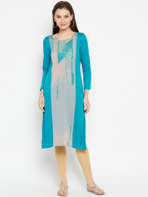 

AURELIA Women Blue & Grey Woven Design Straight Kurta