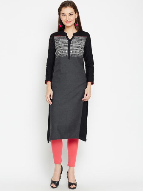 

AURELIA Women Grey & Black Woven Design Straight Kurta