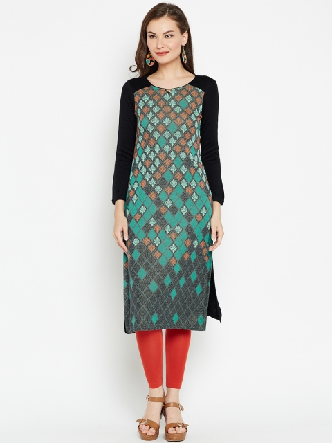 

AURELIA Women Sea Green & Grey Woven Design Straight Kurta