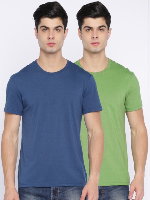 

Peter England Casuals Men Pack of 2 Blue & Green Solid Round Neck T-shirt