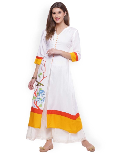 

Geroo Jaipur Women White Printed A-Line Kurta