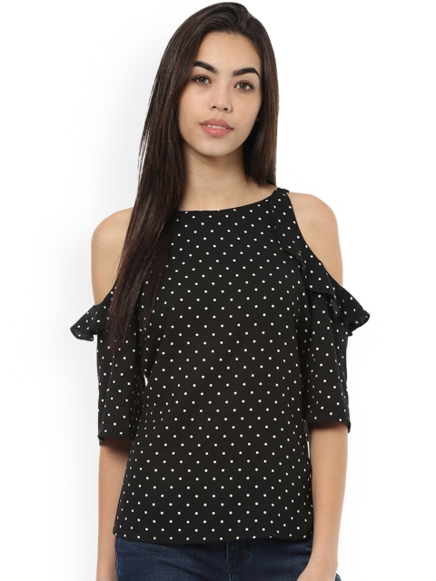 

Harpa Women Black Printed Cold Shoulder Top