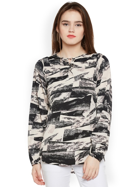 

Oxolloxo Women Beige & Black Printed Top