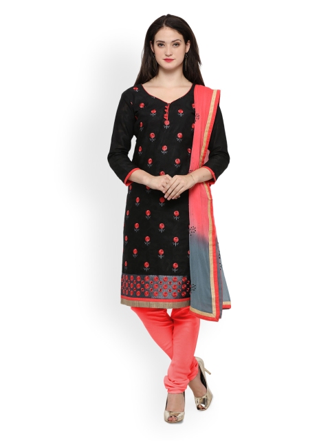 

Rajnandini Black & Coral Cotton Blend Unstitched Dress Material