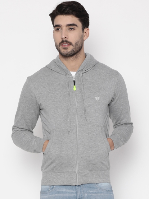

Sports52 wear Men Grey Solid Hooded Sweatshirt