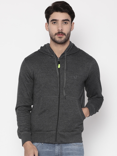 

Sports52 wear Men Charcoal Grey Solid Hooded Sweatshirt