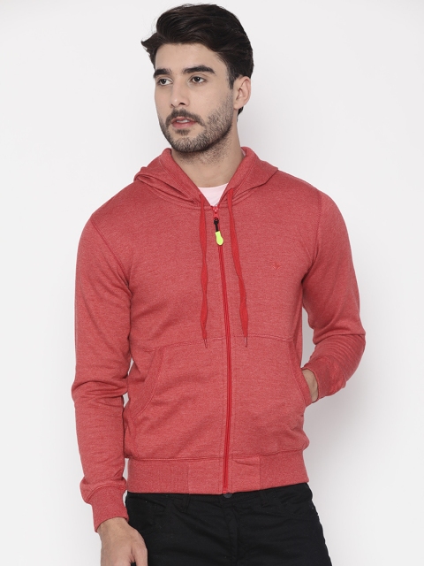 

Sports52 wear Men Red Solid Hooded Sweatshirt
