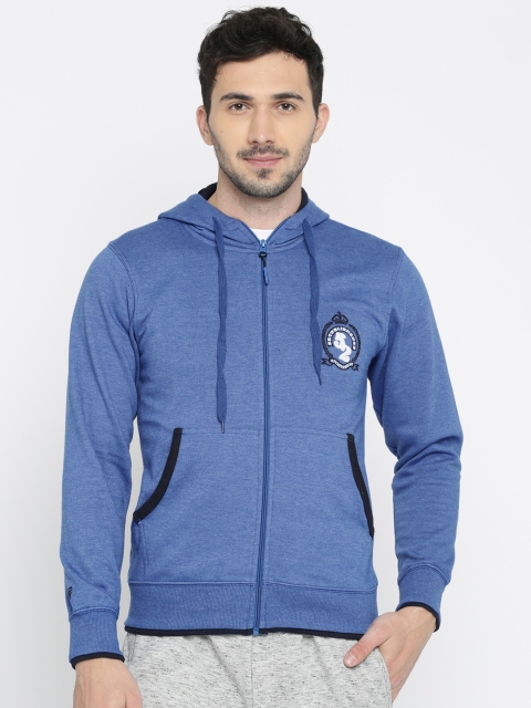 

Sports52 wear Men Blue Solid Hooded Sweatshirt