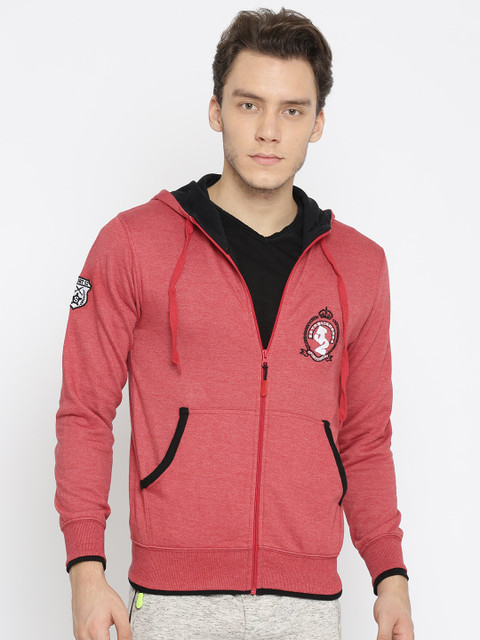 

Sports52 wear Men Red Solid Hooded Sweatshirt