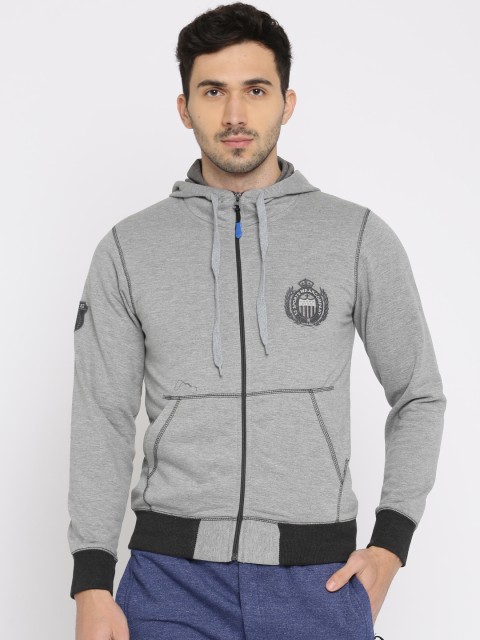 

Sports52 wear Men Grey Solid Hooded Sweatshirt