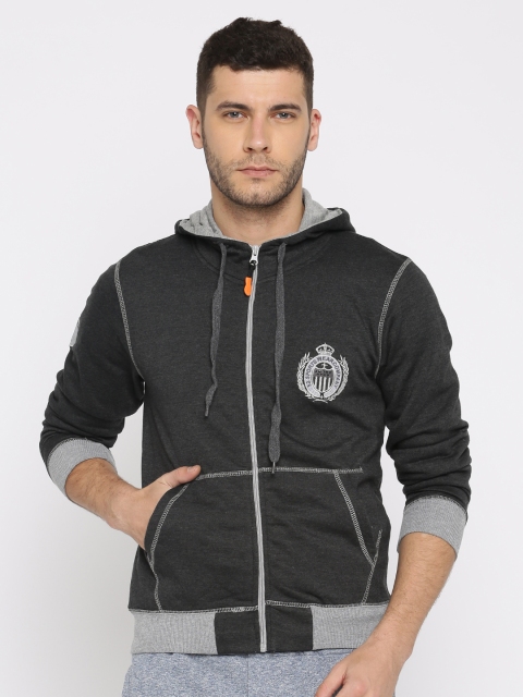 

Sports52 wear Men Charcoal Grey Solid Hooded Sweatshirt
