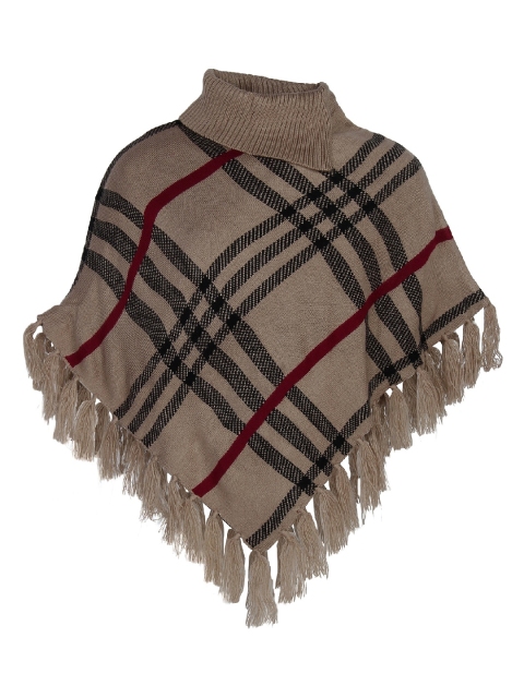 

Cayman Girls Taupe Self-Checked Poncho