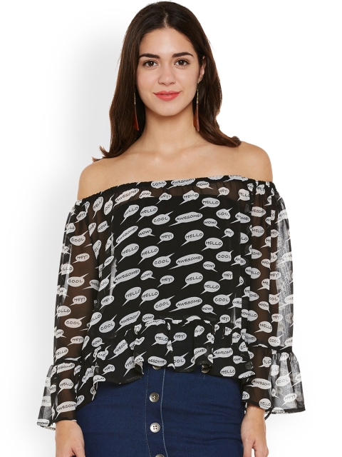

Oxolloxo Women Black Printed Bardot Top