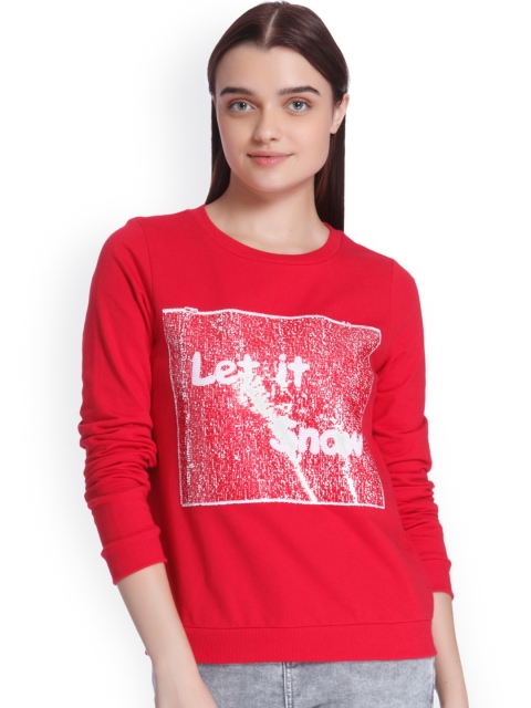 

Vero Moda Women Red Self Design Sequinned Sweatshirt