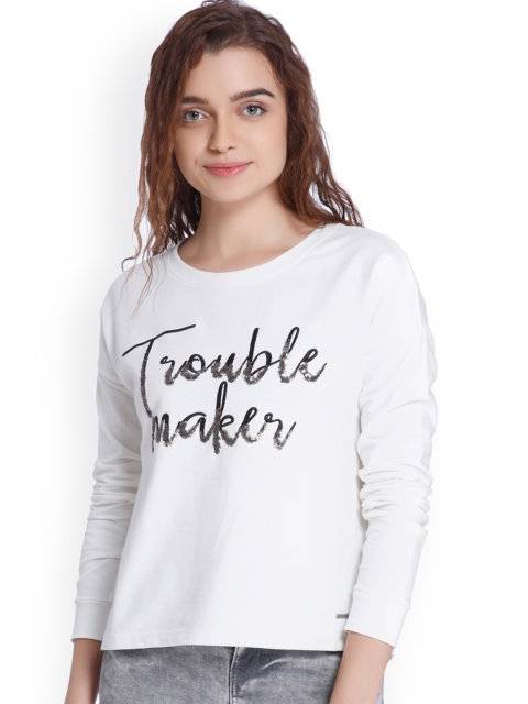 

Vero Moda Women White Self Design Sweatshirt