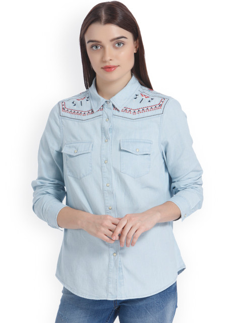 

Vero Moda Women Blue Regular Fit Solid Casual Shirt