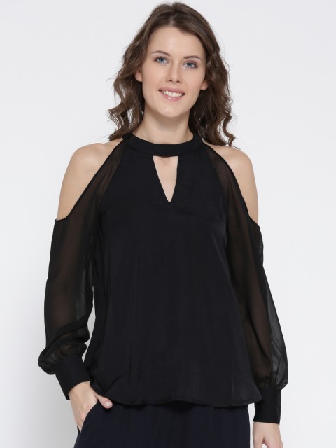 

Vero Moda Women Black Solid Cold Shoulder Top
