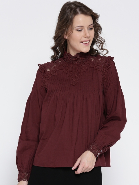 

Vero Moda Women Burgundy Lace Detail A-Line Top