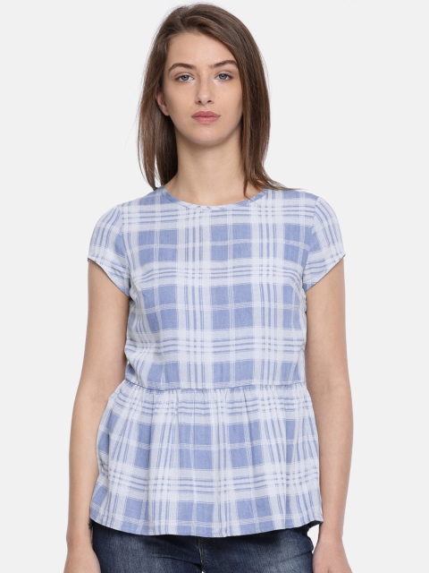 

Vero Moda Women Blue Checked Peplum Top