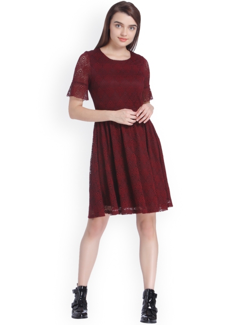 

Vero Moda Women Maroon Self-Design Fit and Flare Dress