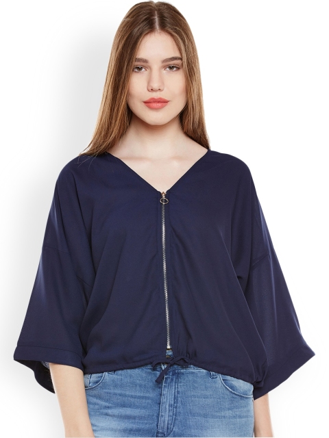 

Oxolloxo Women Navy Blue Solid Tailored Jacket