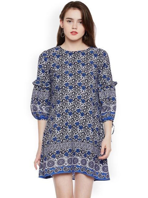 

Oxolloxo Women White & Blue Printed A-Line Dress