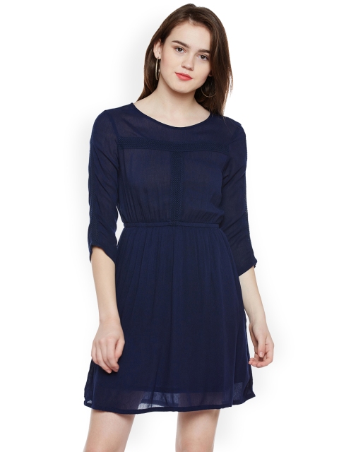 

Oxolloxo Women Navy Blue Solid Fit & Flare Dress