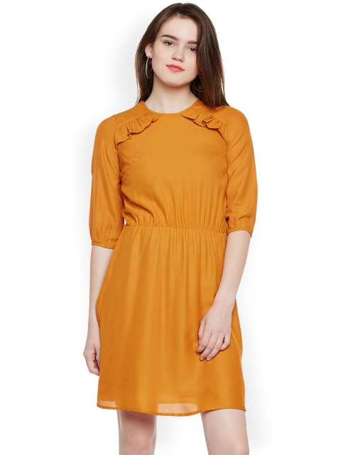 

Oxolloxo Women Mustard Orange Solid Fit & Flare Dress