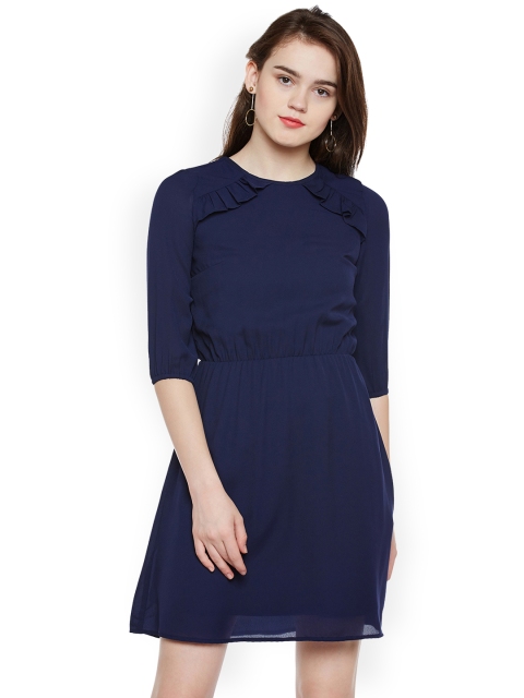 

Oxolloxo Women Navy Blue Solid Fit & Flare Dress