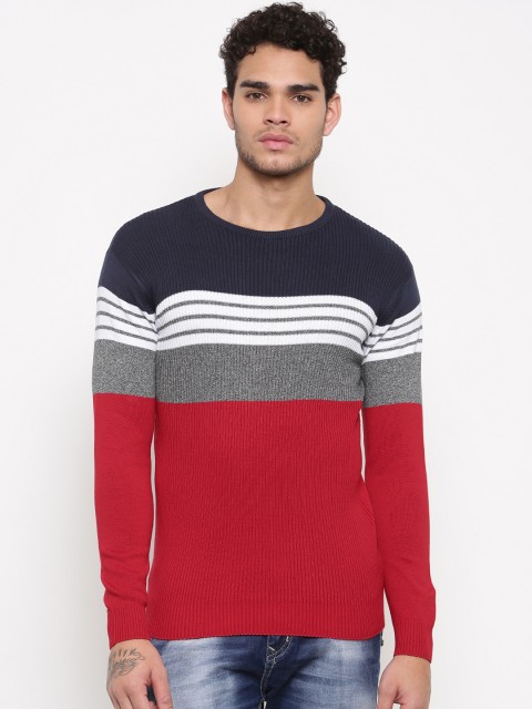 

FIFTY TWO Men Red & Navy Striped Pullover
