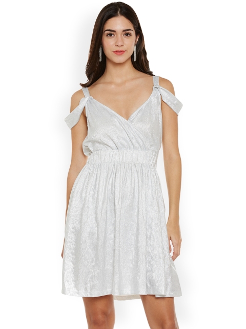 

Oxolloxo Women Silver-Toned Solid A-Line Dress
